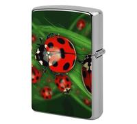 Metal Red Ladybug Lighter Case Windproof Flip Top Lighter Sleeve Double Sided Vintage Cool Cigarette Pouch Holder Reusable Pocket Protective Cover Men Gifts for Boyfriend Husband