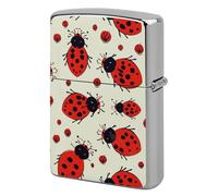 Metal Red Ladybug Lighter Case Windproof Flip Top Lighter Sleeve Double Sided Vintage Cool Cigarette Pouch Holder Reusable Pocket Protective Cover Men Gifts for Boyfriend Husband
