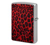 Metal Red Leopard Pattern Lighter Case Windproof Flip Top Lighter Sleeve Double Sided Vintage Cool Cigarette Pouch Holder Reusable Pocket Protective Cover Men Gifts for Boyfriend Husband