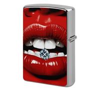 Metal Red Lips with Diamond Lighter Case Windproof Flip Top Lighter Sleeve Double Sided Vintage Cool Cigarette Pouch Holder Reusable Pocket Protective Cover Men Gifts for Boyfriend Husband