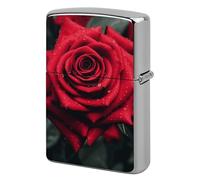 Metal Red Rose Lighter Case Windproof Flip Top Lighter Sleeve Double Sided Vintage Cool Cigarette Pouch Holder Reusable Pocket Protective Cover Men Gifts for Boyfriend Husband