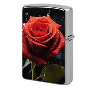 Metal Red Rose with Red Splashes Lighter Case Windproof Flip Top Lighter Sleeve Double Sided Vintage Cool Cigarette Pouch Holder Reusable Pocket Protective Cover Men Gifts for Boyfriend Husband