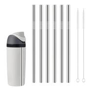 Metal Replacement Straw for Owala Water Bottle 32 oz 24 oz, 6 Pcs Reusable Stainless Steel Straws with 2 Cleaner Brush, Short Metal Straws Reusable, Dishwasher Safe (6, 32oz / 24oz)
