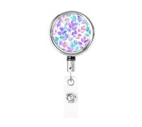 Metal Retractable Badge Reel,Abstract Floral Olive Leaves Lavender Mint Green Badge Holder Rotating Id Card Hang Key Chain for Nurse Doctor Teacher Office