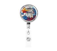 Metal Retractable Badge Reel,American Flag and Eagle Badge Holder Rotating Id Card Hang Key Chain for Nurse Doctor Teacher Office