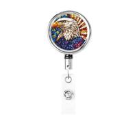 Metal Retractable Badge Reel,American Flag and Eagle Cartoon Badge Holder Rotating Id Card Hang Key Chain for Nurse Doctor Teacher Office