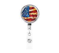 Metal Retractable Badge Reel,American Flag Cartoon Badge Holder Rotating Id Card Hang Key Chain for Nurse Doctor Teacher Office