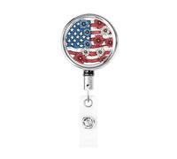 Metal Retractable Badge Reel,American Flag Red White Blue Daisies Badge Holder Rotating Id Card Hang Key Chain for Nurse Doctor Teacher Office