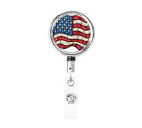 Metal Retractable Badge Reel,American Flag Stained Glass Style Cartoon Badge Holder Rotating Id Card Hang Key Chain for Nurse Doctor Teacher Office