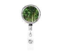 Metal Retractable Badge Reel,Bamboo Forest Badge Holder Rotating Id Card Hang Key Chain for Nurse Doctor Teacher Office
