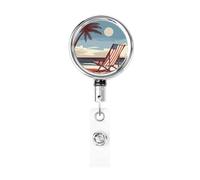 Metal Retractable Badge Reel,Beach Chair American Flag Badge Holder Rotating Id Card Hang Key Chain for Nurse Doctor Teacher Office