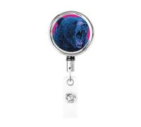 Metal Retractable Badge Reel,Bear Blue Comic Art Spray Paint Badge Holder Rotating Id Card Hang Key Chain for Nurse Doctor Teacher Office