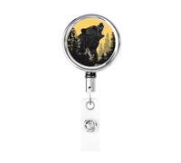Metal Retractable Badge Reel,Bear Growling in The Woods Badge Holder Rotating Id Card Hang Key Chain for Nurse Doctor Teacher Office