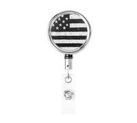 Metal Retractable Badge Reel,Black and White American Flag Badge Holder Rotating Id Card Hang Key Chain for Nurse Doctor Teacher Office