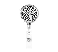 Metal Retractable Badge Reel,Black White Flower Pattern Abstract Badge Holder Rotating Id Card Hang Key Chain for Nurse Doctor Teacher Office