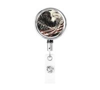Metal Retractable Badge Reel,Black White Wolves American Flag Badge Holder Rotating Id Card Hang Key Chain for Nurse Doctor Teacher Office
