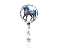 Metal Retractable Badge Reel,Blue Horse Badge Holder Rotating Id Card Hang Key Chain for Nurse Doctor Teacher Office