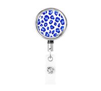 Metal Retractable Badge Reel,Blue Leopard Print Badge Holder Rotating Id Card Hang Key Chain for Nurse Doctor Teacher Office