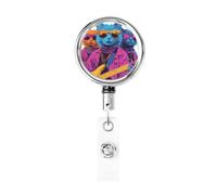 Metal Retractable Badge Reel,Cats Playing Together Badge Holder Rotating Id Card Hang Key Chain for Nurse Doctor Teacher Office