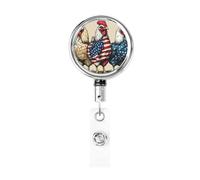 Metal Retractable Badge Reel,Chickens with American Flag Pattern Badge Holder Rotating Id Card Hang Key Chain for Nurse Doctor Teacher Office