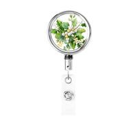 Metal Retractable Badge Reel,Christmas Greenery with Holly Mistletoe Snow Badge Holder Rotating Id Card Hang Key Chain for Nurse Doctor Teacher Office
