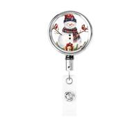 Metal Retractable Badge Reel,Christmas Snowman Little Birds and Berries Badge Holder Rotating Id Card Hang Key Chain for Nurse Doctor Teacher Office