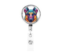 Metal Retractable Badge Reel,Colorful German Shepherd Head Badge Holder Rotating Id Card Hang Key Chain for Nurse Doctor Teacher Office