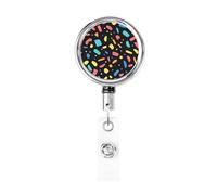 Metal Retractable Badge Reel,Colorful Pastel Shapes Trippy Simple Badge Holder Rotating Id Card Hang Key Chain for Nurse Doctor Teacher Office
