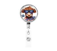 Metal Retractable Badge Reel,Cool Highland Cow Badge Holder Rotating Id Card Hang Key Chain for Nurse Doctor Teacher Office