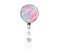 Metal Retractable Badge Reel,Cotton Candy Pastel Colors Badge Holder Rotating Id Card Hang Key Chain for Nurse Doctor Teacher Office