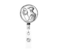 Metal Retractable Badge Reel,Cowboy Skeleton Holding Mirror Looking at Self Badge Holder Rotating Id Card Hang Key Chain for Nurse Doctor Teacher Office