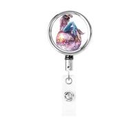 Metal Retractable Badge Reel,Cowgirl Sitting On Giant Disco Ball Badge Holder Rotating Id Card Hang Key Chain for Nurse Doctor Teacher Office