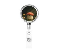 Metal Retractable Badge Reel,Cute Ghost Mushroom in The Forest Badge Holder Rotating Id Card Hang Key Chain for Nurse Doctor Teacher Office