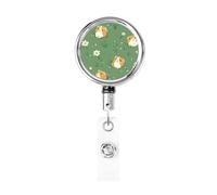 Metal Retractable Badge Reel,Cute Guinea Pigs in The Grass Badge Holder Rotating Id Card Hang Key Chain for Nurse Doctor Teacher Office