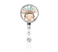 Metal Retractable Badge Reel,Cute Indian Chief Badge Holder Rotating Id Card Hang Key Chain for Nurse Doctor Teacher Office