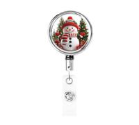 Metal Retractable Badge Reel,Cute Smiling Snowman Christmas Badge Holder Rotating Id Card Hang Key Chain for Nurse Doctor Teacher Office