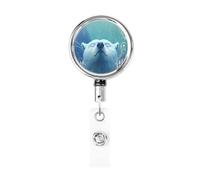 Metal Retractable Badge Reel,Cute White Bear Badge Holder Rotating Id Card Hang Key Chain for Nurse Doctor Teacher Office