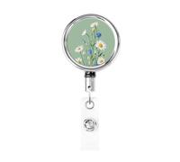 Metal Retractable Badge Reel,Daisies and Cornflowers Simple Minimalistic Badge Holder Rotating Id Card Hang Key Chain for Nurse Doctor Teacher Office