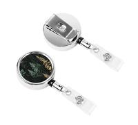 Metal Retractable Badge Reel,Dense Pine Forest Badge Holder Rotating Id Card Hang Key Chain for Nurse Doctor Teacher Office