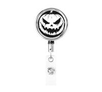 Metal Retractable Badge Reel,Evil Pumpkin Minimalistic Vintage Badge Holder Rotating Id Card Hang Key Chain for Nurse Doctor Teacher Office
