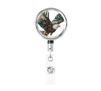 Metal Retractable Badge Reel,Flying Majestic Eagle Badge Holder Rotating Id Card Hang Key Chain for Nurse Doctor Teacher Office