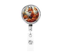 Metal Retractable Badge Reel,Fox in Autumn Forest Badge Holder Rotating Id Card Hang Key Chain for Nurse Doctor Teacher Office