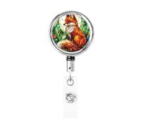 Metal Retractable Badge Reel,Fox in Forest Badge Holder Rotating Id Card Hang Key Chain for Nurse Doctor Teacher Office