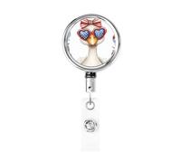 Metal Retractable Badge Reel,Goose Wearing American Flag Heart Glasses Badge Holder Rotating Id Card Hang Key Chain for Nurse Doctor Teacher Office