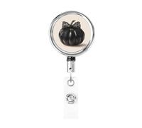Metal Retractable Badge Reel,Gothic Black Pumpkin with Lace Bow Badge Holder Rotating Id Card Hang Key Chain for Nurse Doctor Teacher Office