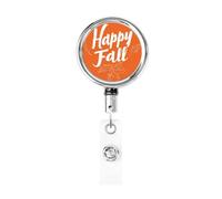 Metal Retractable Badge Reel,Happy Fall On Orange Maple Leaf Badge Holder Rotating Id Card Hang Key Chain for Nurse Doctor Teacher Office