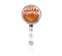 Metal Retractable Badge Reel,Happy Pumpkin Fall Acorn Orange Badge Holder Rotating Id Card Hang Key Chain for Nurse Doctor Teacher Office