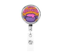 Metal Retractable Badge Reel,Hello Halloween Pink Liquid Badge Holder Rotating Id Card Hang Key Chain for Nurse Doctor Teacher Office