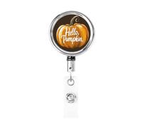 Metal Retractable Badge Reel,Hello Pumpkin On Brown Simple Badge Holder Rotating Id Card Hang Key Chain for Nurse Doctor Teacher Office