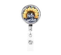 Metal Retractable Badge Reel,Hello Sunshine Sunflower Dark Blue Badge Holder Rotating Id Card Hang Key Chain for Nurse Doctor Teacher Office